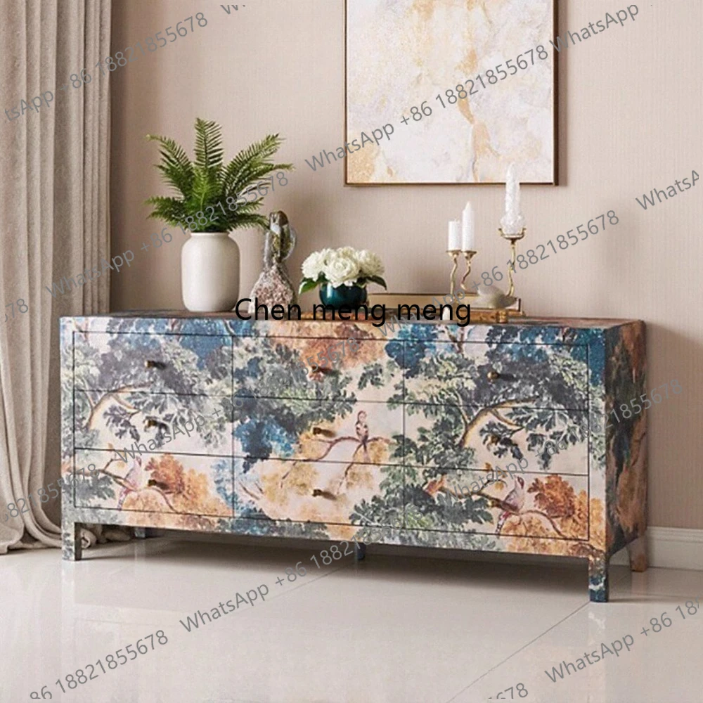 Italian light luxury solid wood porch cabinet artistic sense retro designer storage cabinet villa luxury TV cabinet