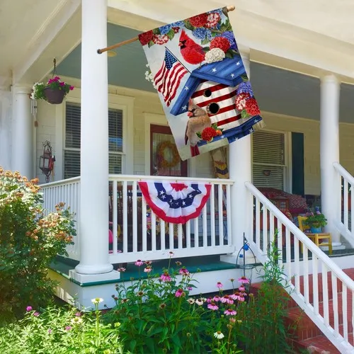 BLKWHT 4th of July Cardinal Bird House Flag 28x40 Vertical Double Sided Red B... AAV - view 3