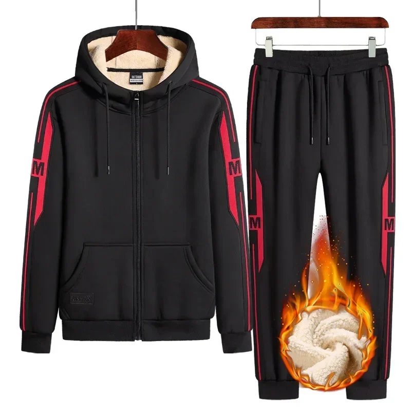 Plus Size 9xl Winter Men Sweat Suits Fleece Sportwear Suit Zipper Jacket + pants Warm Sports set tuta oversize spessa con cappuccio