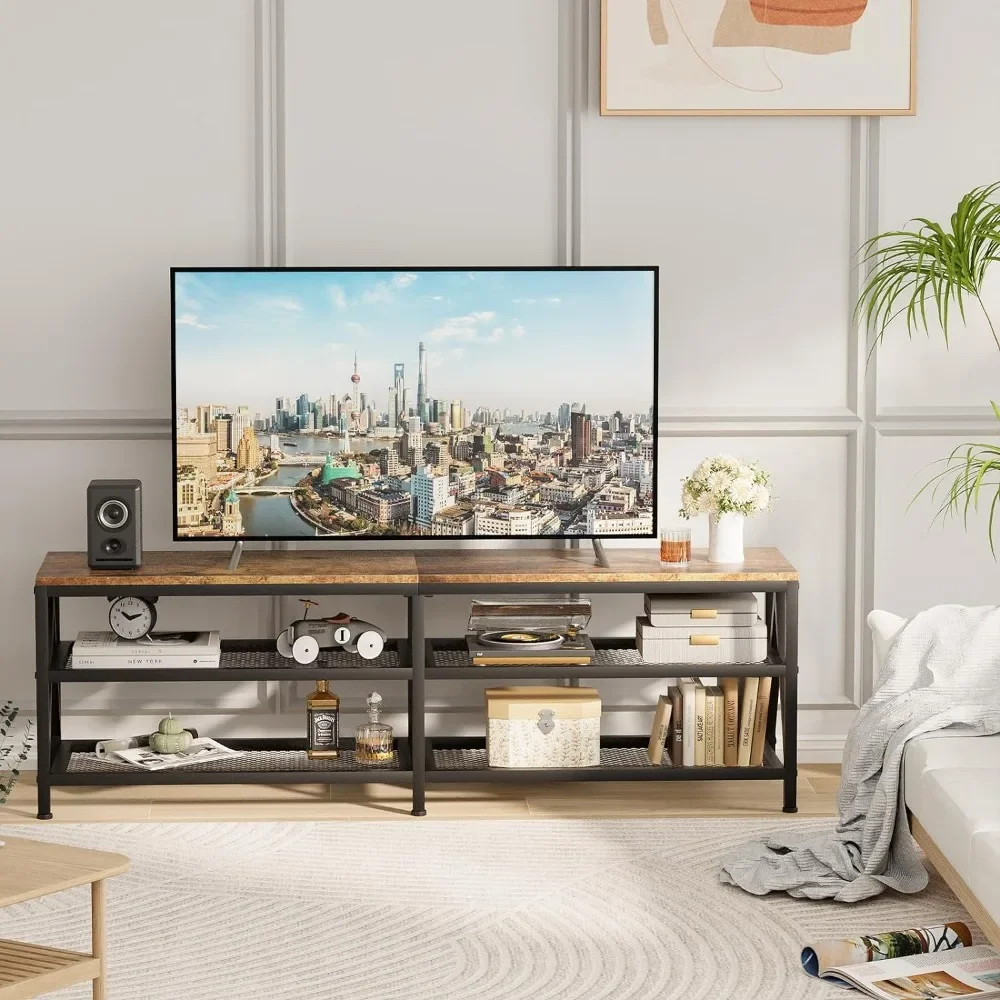 Wohnzimmer 70-Zoll-TV-Schrank mit 3 Ablage fächern, Entertainment-Center-TV-Konsolen tisch und industriellem TV-Metallrahmen