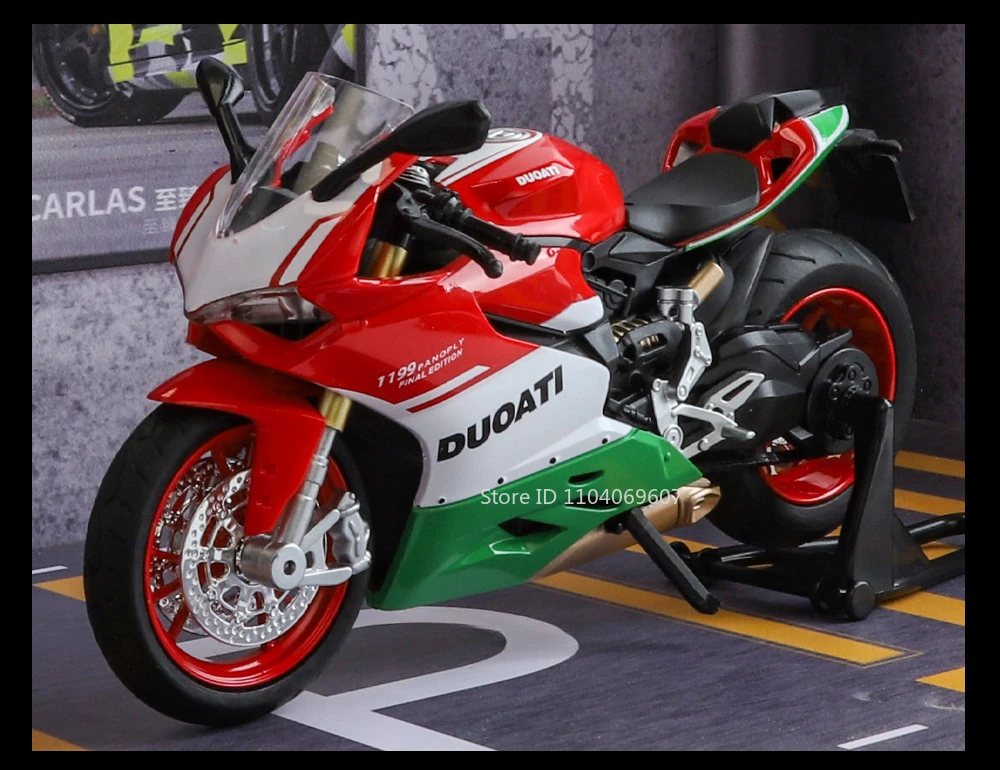 Maßstab 1:12 1199 Motorrad-Spielzeug-Modellautos, Legierung, Druckguss, Stoßdämpfung, Ton, Licht, Kettengestänge, Simulationsmotoren für Jungen – Detail 17