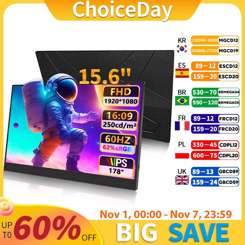 15.6 ''FHD 1080P 250cd/m2 dengan Antarmuka Dual Type-c & HDMI Monitor Portabel Ultra-tipis untuk Ponsel PC Laptop PS4/5 Xbox Switch