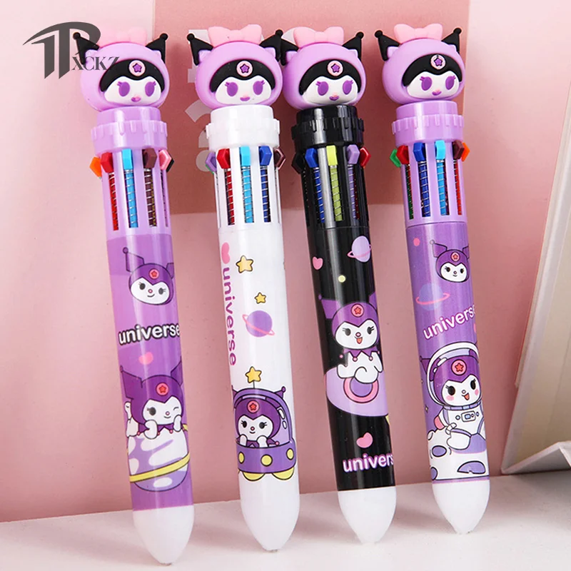 Cute Cartoon Kuromi 10 Color Ball Pen Kawaii 0.7Mm Multi Color Pen Student Writing Tool Pen Children Stationery Gift