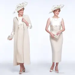 Elegant Tea Length Mother Of The Bride Dress 3/4 Sleeves Lace Chic Mom Evening Party Dress With Jackets Outfits Prom Customized