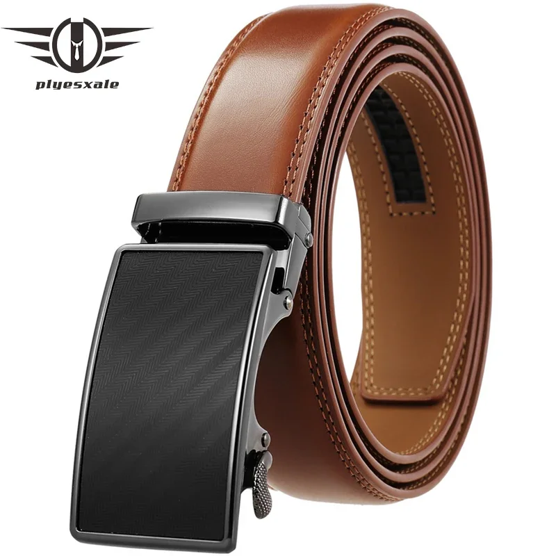 

Men's Cowskin Leather Dark Brown Black Automatic Buckle Belt Trend Youth Mens Personality Simple Business Stylish Belt Man B309