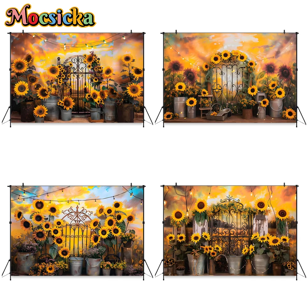 

Mocsicka Summer Sunflower Background For Photography Yellow Flower Wedding Birthday Party Decor Baby Photo Backdrop Props Banner