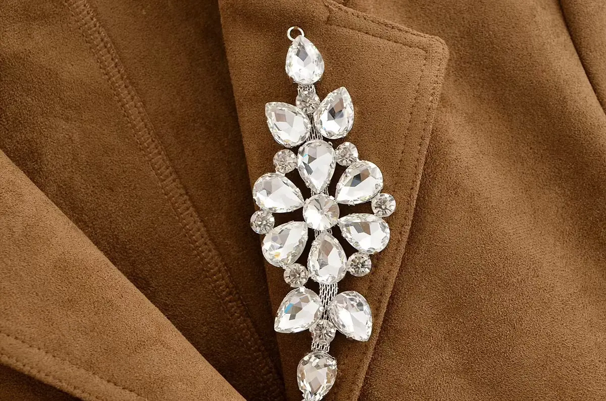 Frauen Frühling Herbst Wildleder Langen Mantel Femaleturn-Down Kragen Einreiher Langarm Mantel Dame Elegante Outwear Streetwear