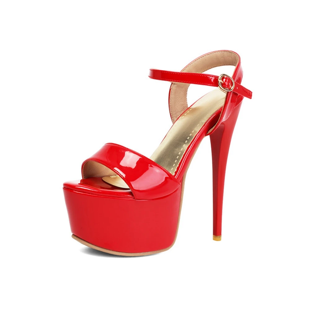 

Женские босоножки на платформе с ремешком на щиколотке, из лакированной кожи, на шпильке, с открытым носком, большие размеры 34-47, для вечеринок, разноцветные, 2055