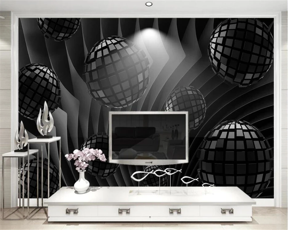 Customize 3d black ball geometry modern minimalist home decor wallpaper mural Living room TV background wall bedroom restaurant