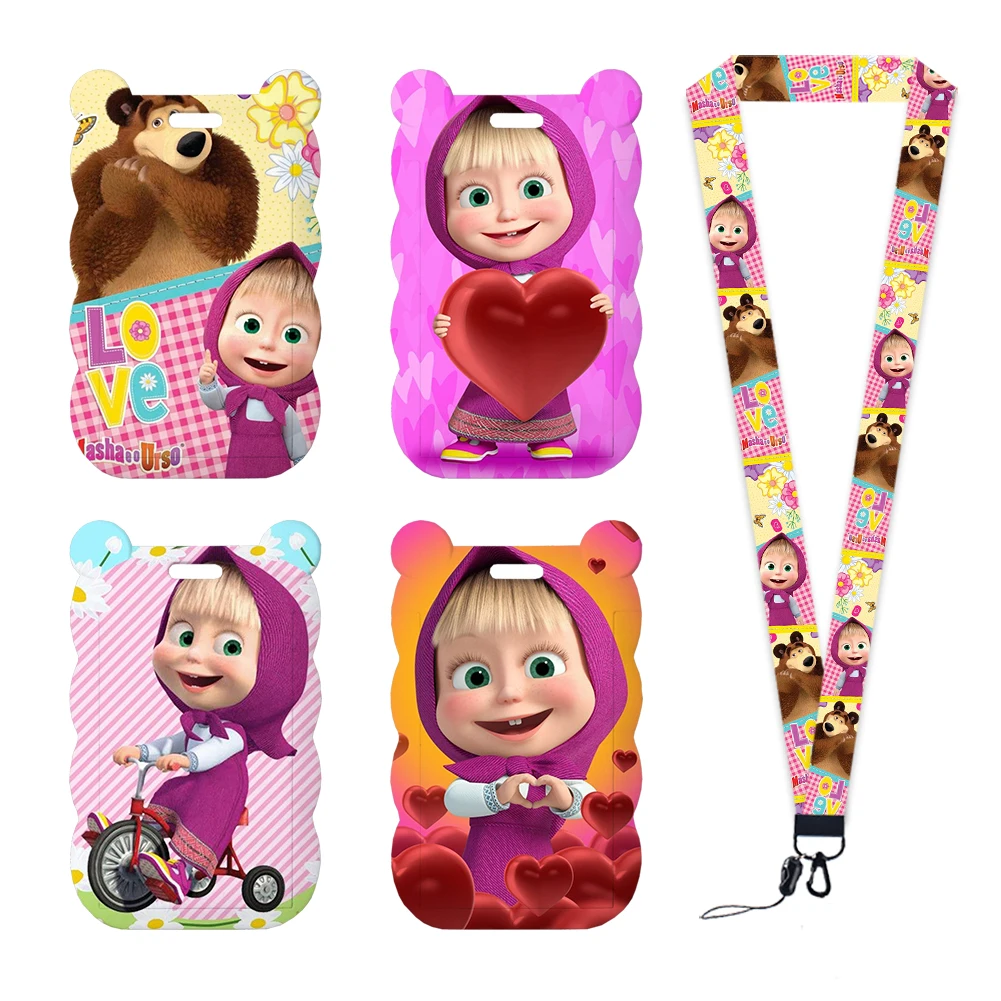 

Russia Bear Little Girl Designs Lanyards Id Badge Holder Strap Work Card Bus Access Card Holder Keychains Accessories