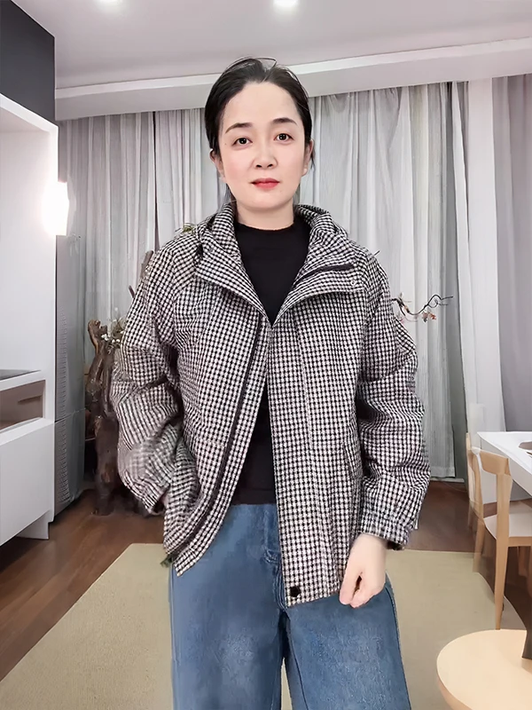 

High-End Retro Plaid Sport Coat Women's Spring New Hat Jaet FSY5009 Loose Fit Long Sve Zipper Closure Street Sle