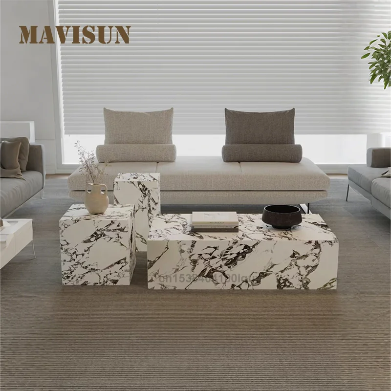 

Italianate Style Marble Coffee Table 100cm Living Room Furniture For Villa Exquisite Veins Sturdy Structure Marble Coffee Table