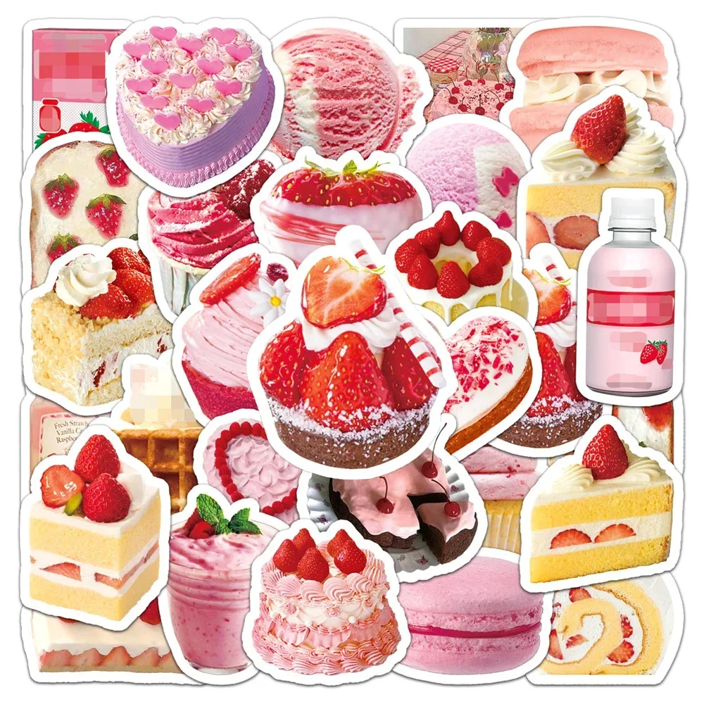 10/30/50PCS Attractive Pink Cake Snack Stickers Student Notebook DIY Decorative Diary Helmet Suitcase Waterproof Wholesale