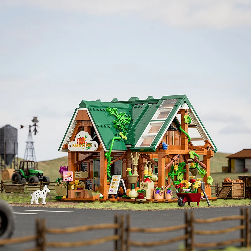 1523PCS Agricultural Product Store Building Blocks Light Street View House Model ​with 3 Figures Idea Puzzle Toys Christmas Gift