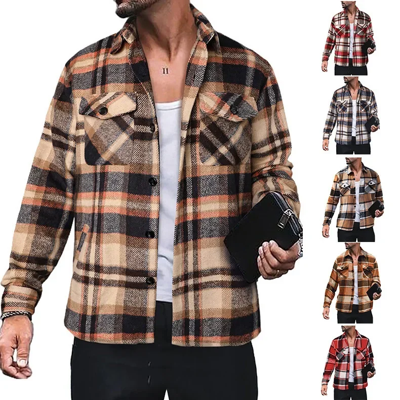 2024 Europe and the United States spring and autumn new men's plaid shirt long-sleeved button-down casual jacket