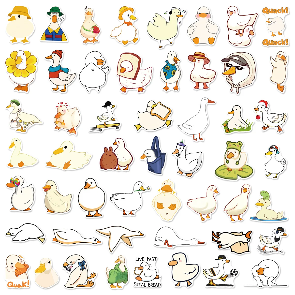 50PCS Little Duck Cartoon MEME Cute Animals Daily Material Pack DIY Decorative Laptop Suitcase iPad Waterproof Stickers Kids Toy