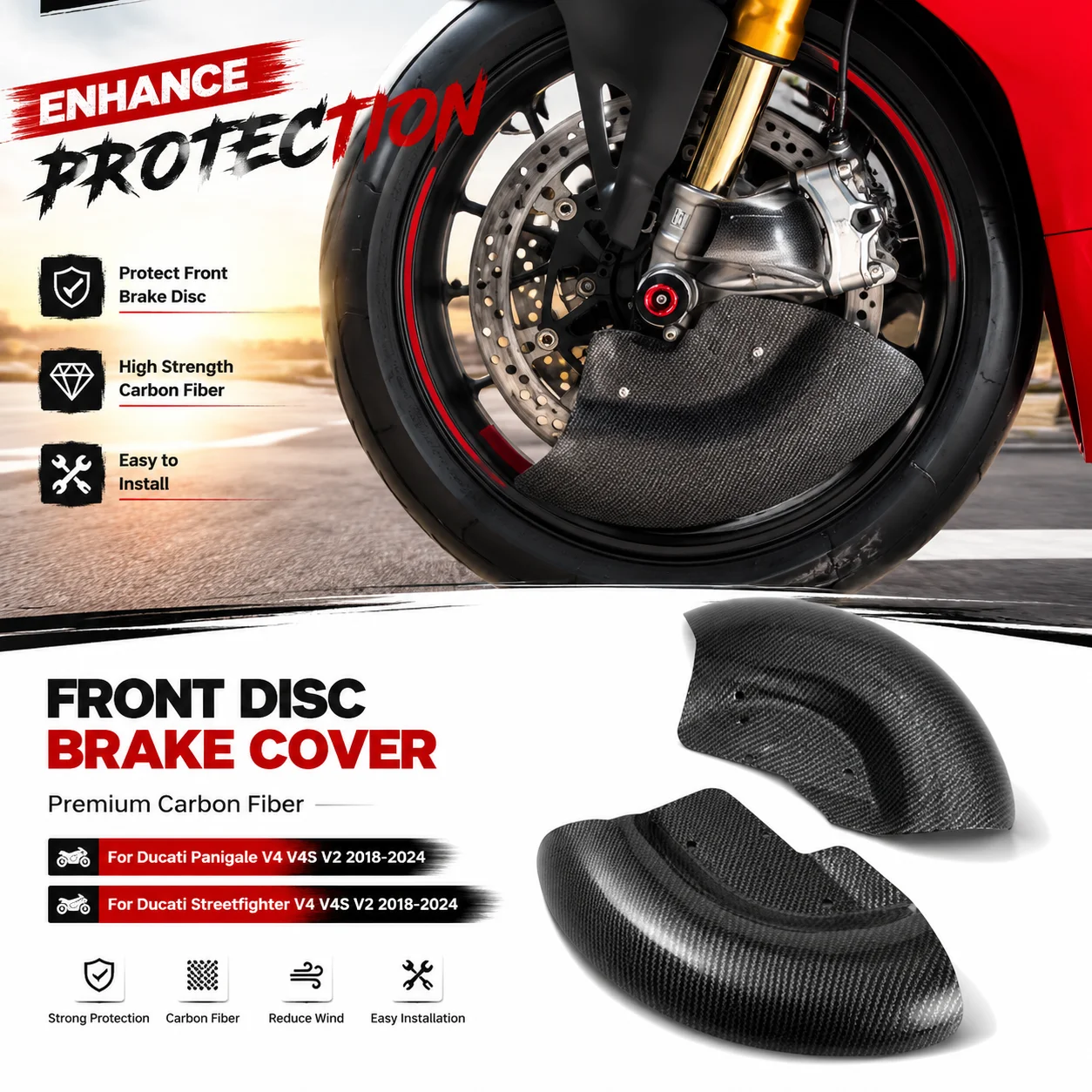 Front Brake Disc Guard For  Ducati Panigale Streetfighter V4 V4S V2 motorcycle fairing ventilation and heat dissipation cover