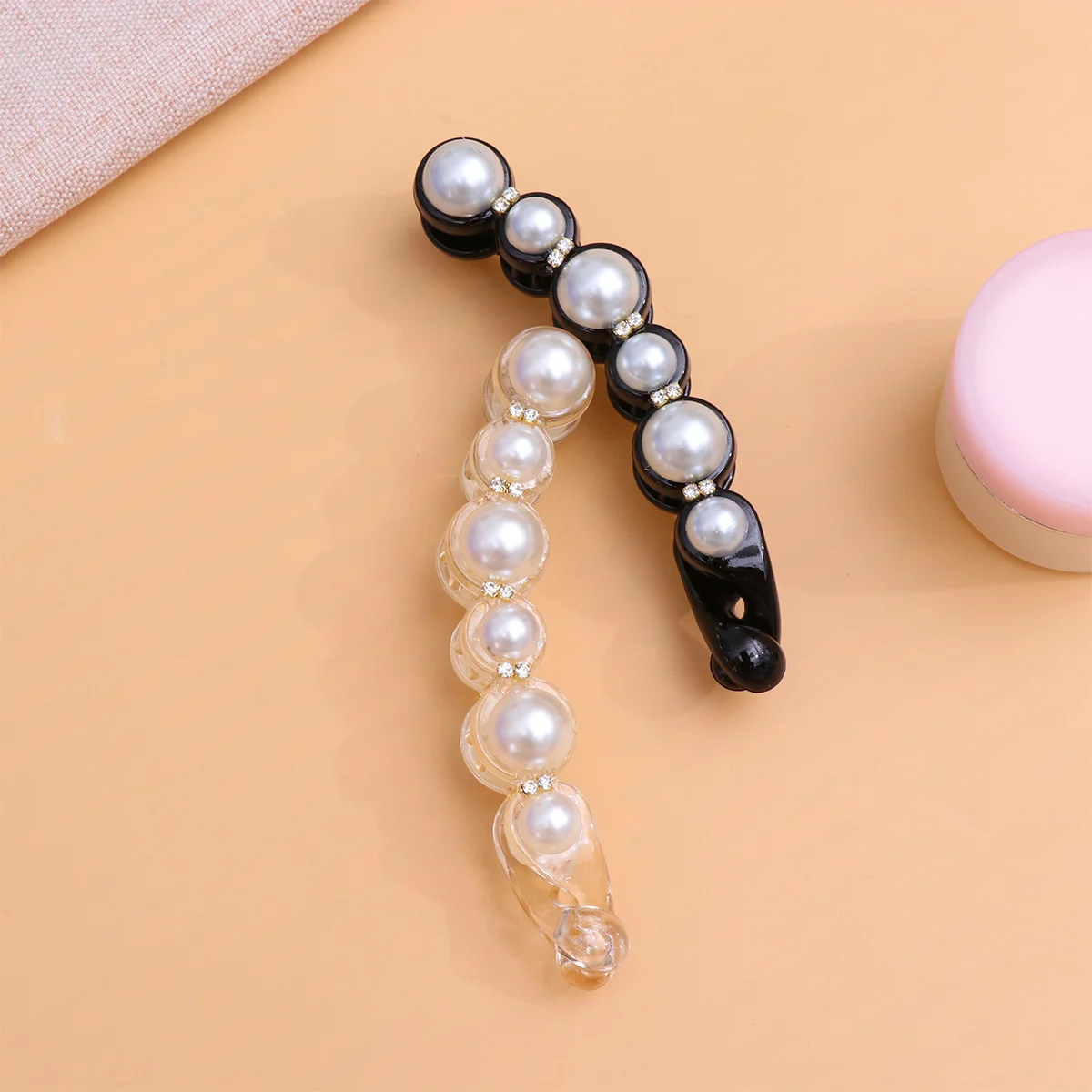 

2Pcs Ponytail Holder Hair Clip Claw Pearl Decor Banana Shape Stylish Vertical Clip Fasten Hair Daily Use