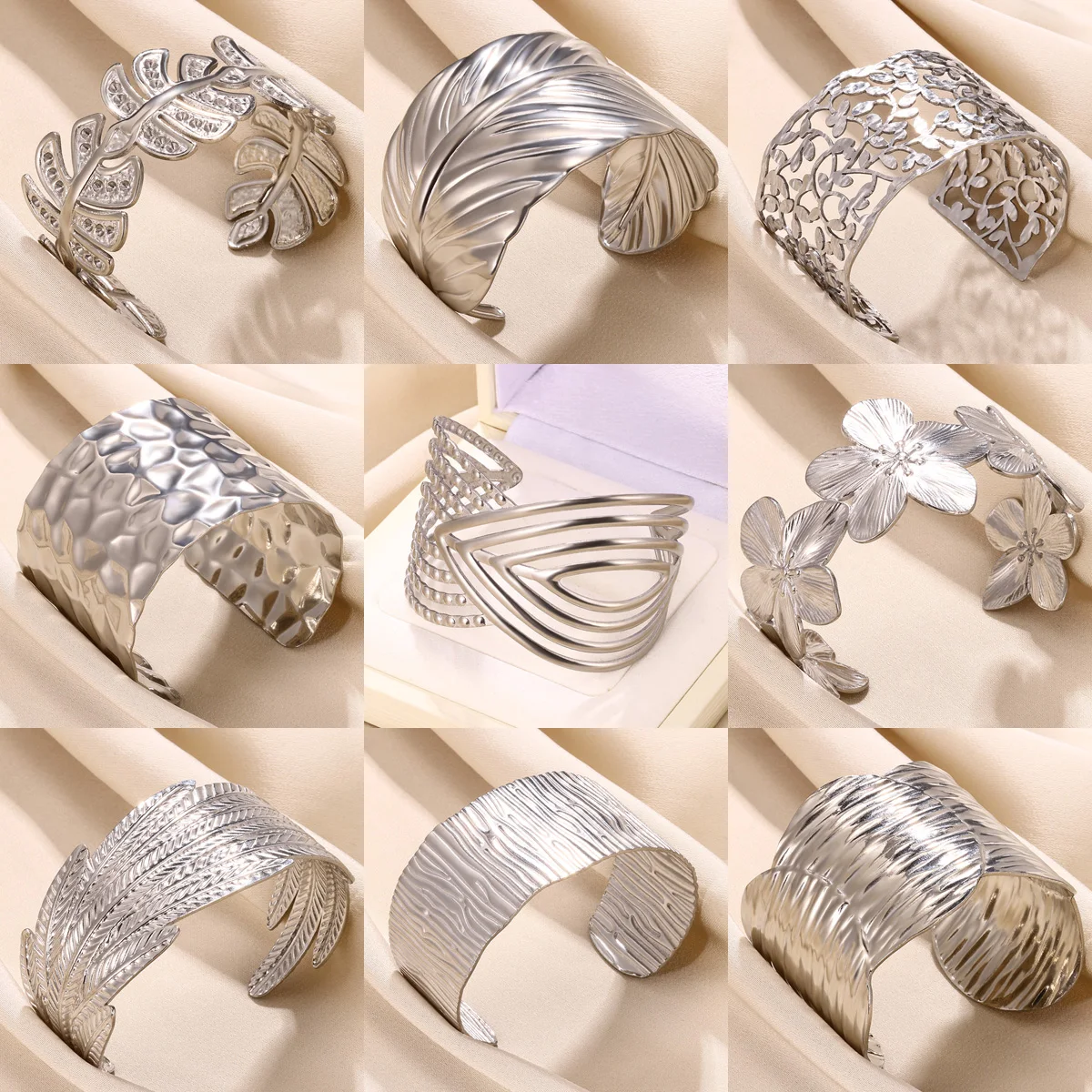 Stainless Steel Wide Foliage Bangle Bracelet For Women Men Vintage Hollow Wide Bracelet Women Aesthetic Jewelry Christmas Gift