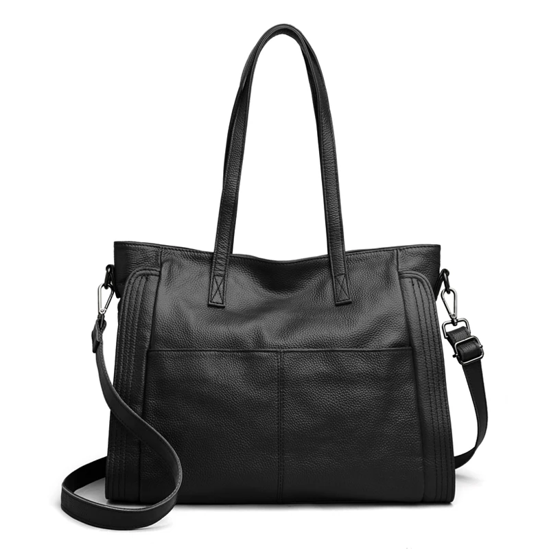 

New Genuine Leather Women's Handbags 14 Inch Laptop Briefcase Large Capacity Tote Bag File Package Shoulder Messenger Bags