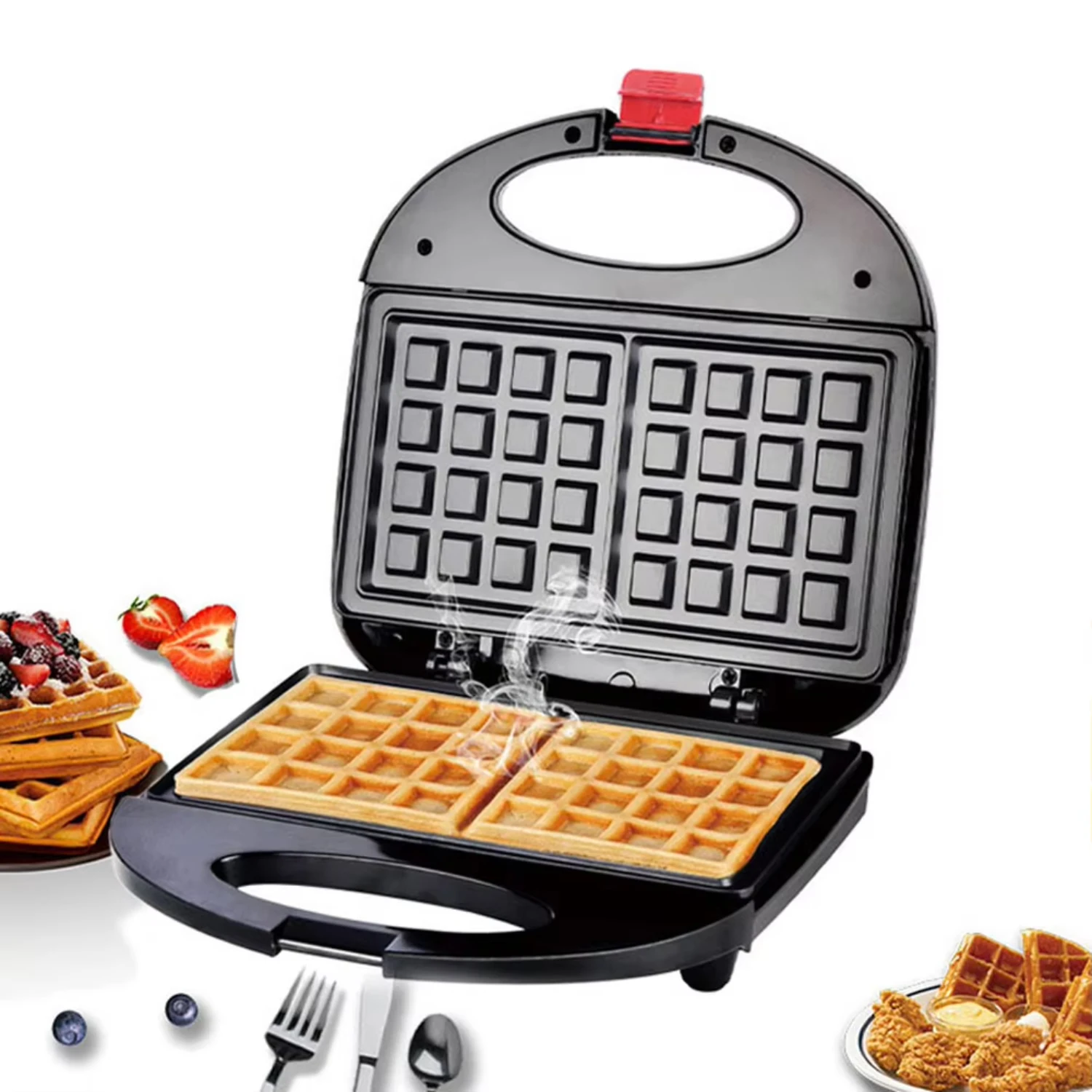 750W Non-stick Double Sided Sandwich Maker Breakfast Machine Waffle Iron Set