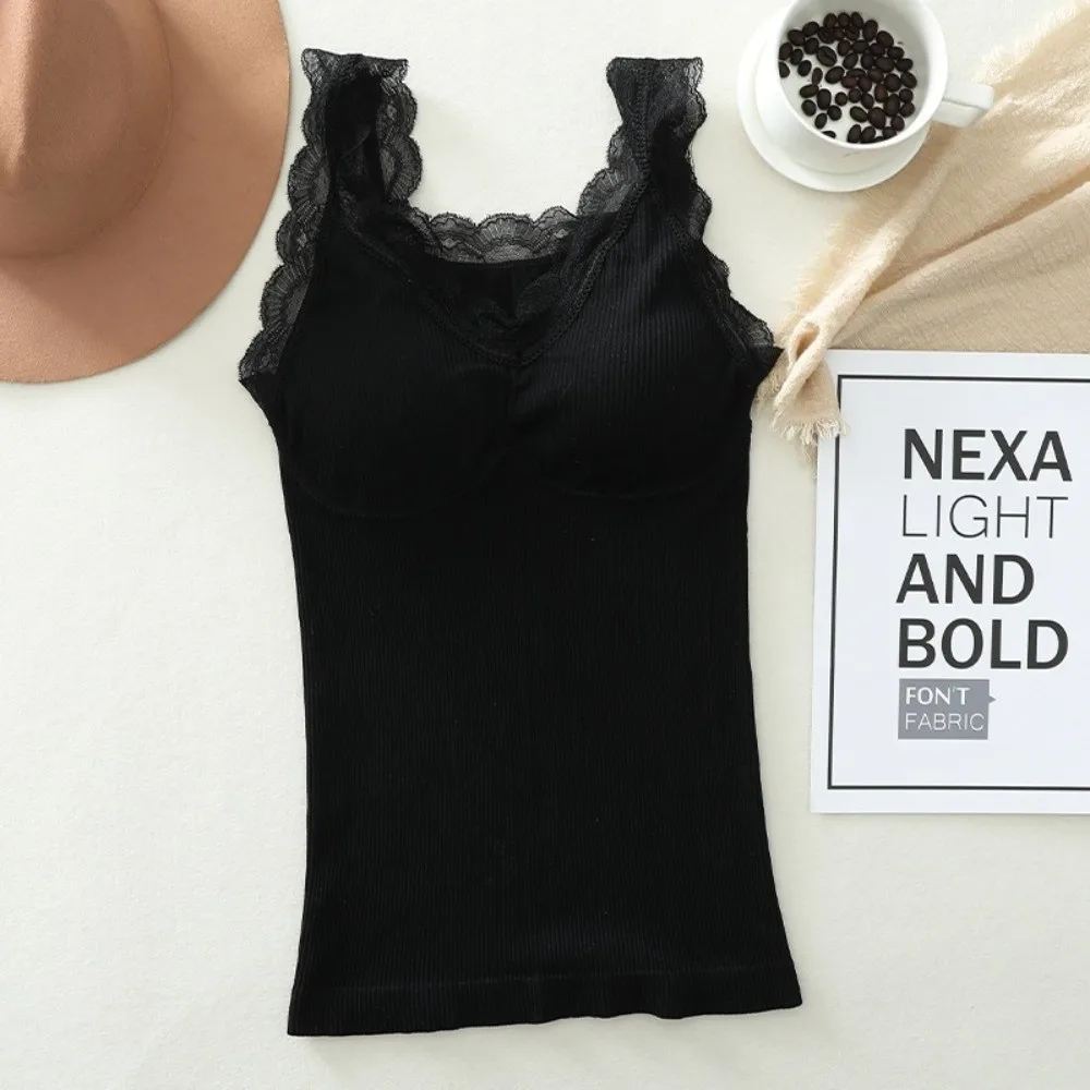 Elasticity Lace Thermal Underwear Seamless Thicken Warm Base Layer Vest Sleeveless Bottoming Camisole Winter