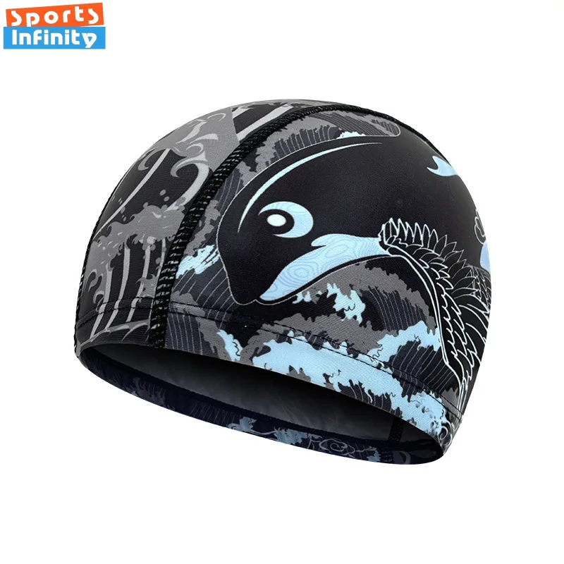 أزياء الكبار قبعة السباحة للجنسين لهب مطبوعة قبعة السباحة مريحة عدم الانزلاق النسيج قبعات السباحة اكسسوارات السباحة