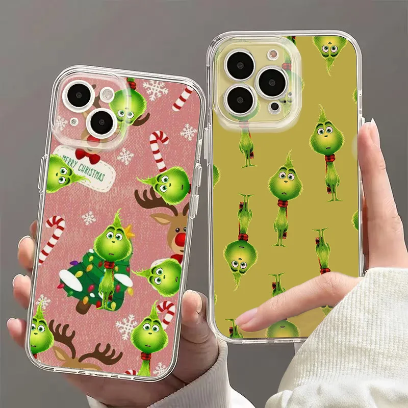 Phone Case For Samsung S24 S23 S22 S21 S20 S10 FE Note20 Note10 Plus Ultra Lite 5G Clear Soft TPU Cover Christmas greens monster