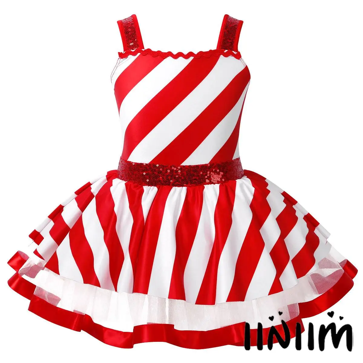 

Kids Girls Ballet Dress Sequins Sleeveless Striped Tutu Roller Figure Ice Skating Leotard Dress Christmas Performance Costume