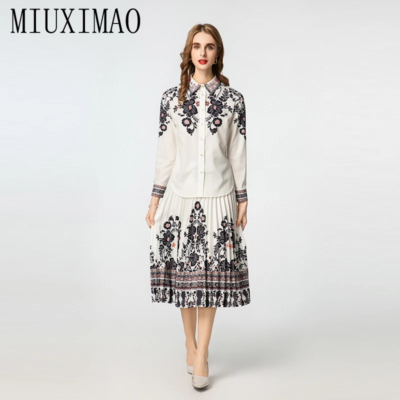 

MIUXIMAO 2025 Spring Autumn Two piece set Fashion Sleeve Diamonds Slim top + Long Dress Office Lady Suit Women Vestidos