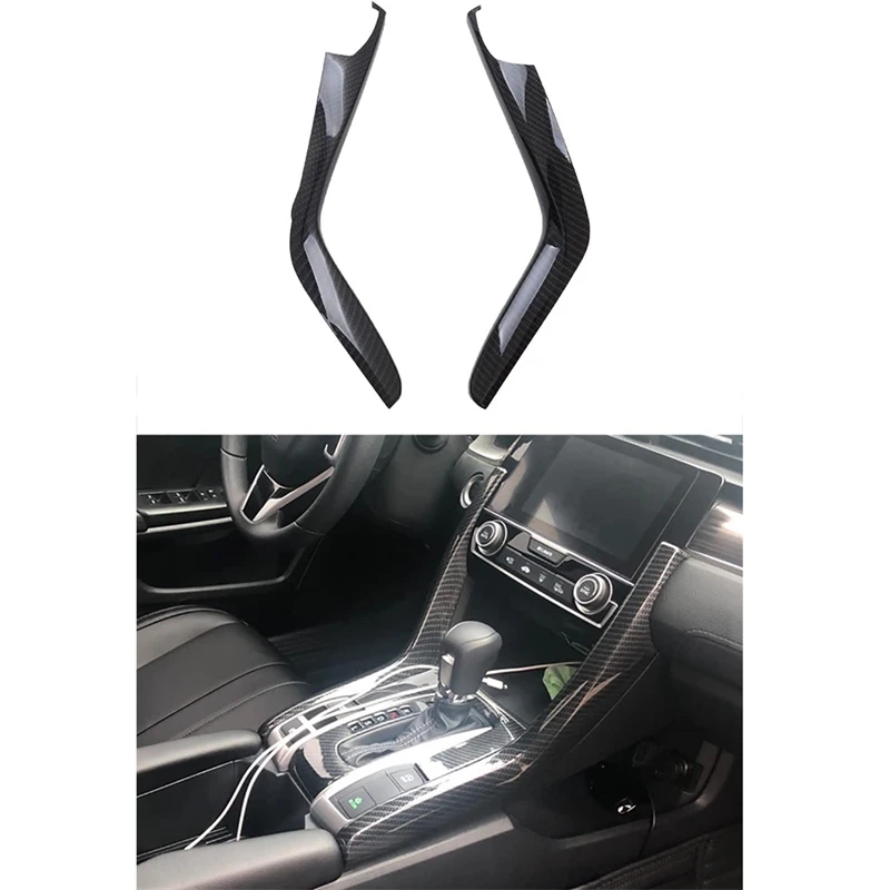 

2pcs Carbon Fiber Gear Shift Panel Cover Trim For Honda Civic 10th 2016 2017 2018 2019 2020 2021 Car Gear Shift Panel