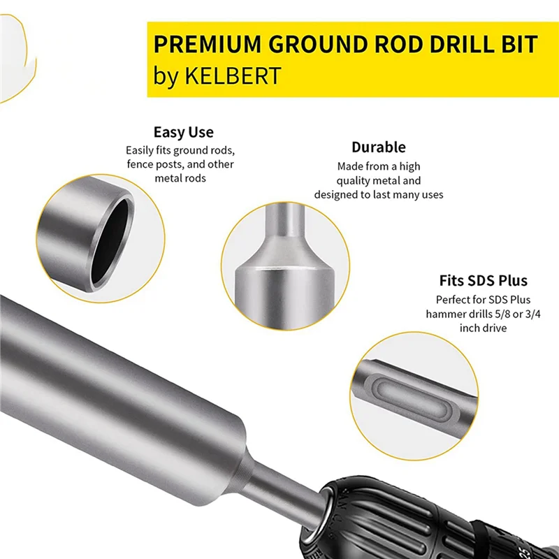 

ABAH-SDS-Plus Ground Rod Driver For 5/8Inch & 3/4Inch Ground Rods Great For All SDS Plus Hammer Drills Steel 2PCS