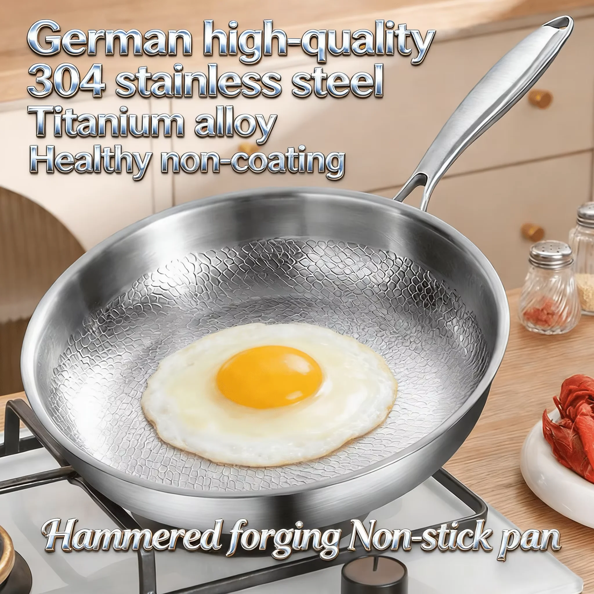 

Healthy Uncoated Titanium Alloy Pan German Premium Non-Stick Frying Pan for Home Steak Cooking