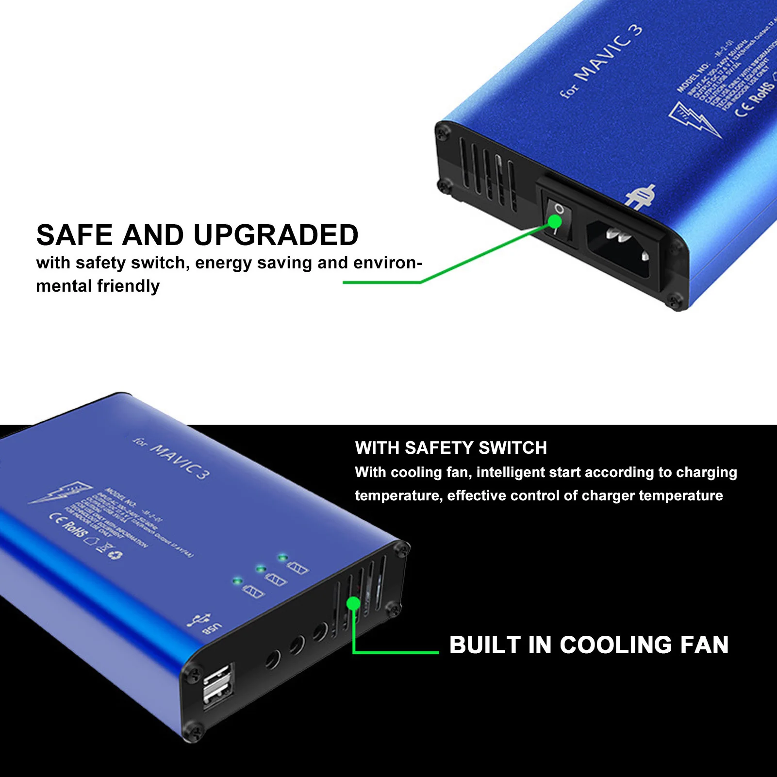 

Modern Drone Battery Aluminum Alloy Electronic Components Blue UAV Charging Tool with for MAVIC 3 Drone Battery
