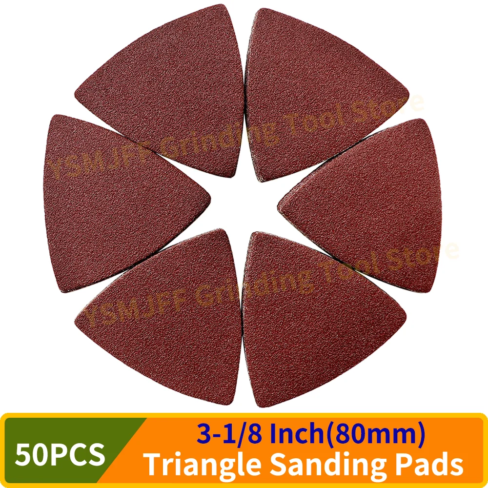 

50PCS 80mm Triangle Sanding Pads Sandpaper Hook and Loop Sanding Sheet for Wood Fit 3-1/8" Oscillating Multi Tool Sanding Pads