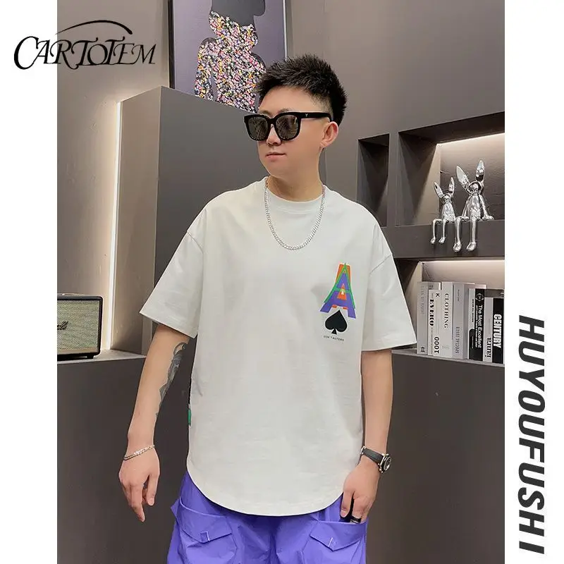 

Новая летняя мужская свободная футболка из чистого хлопка с круглым вырезом и персонализированным принтом