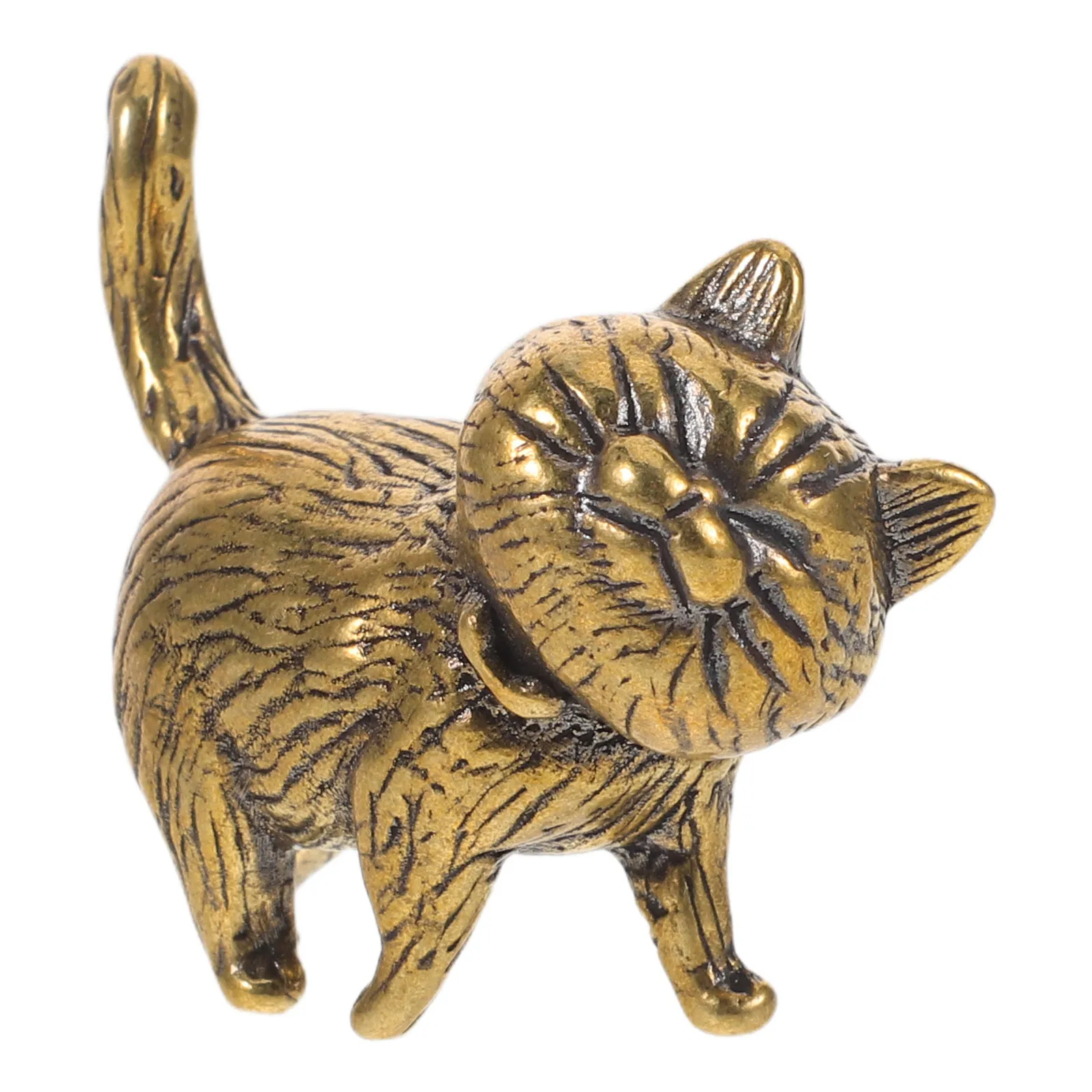Mini Solid Brass Fortunate Cat Statue Beckoning Wealth Lucky Animal Sculpture for Desk Tabletop Office Home Decor Chinese Tea