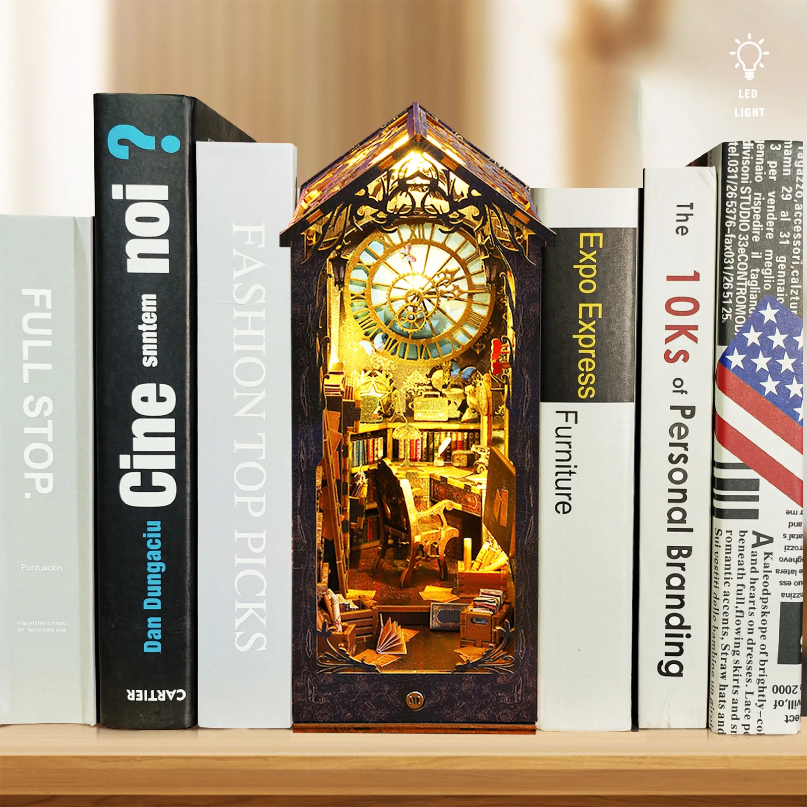 Kit Book Nook Bibliothèque Livres Anciens - Kit Construction 3D En Bois Avec LED, Idéal Cadeau Adulte Et Ado