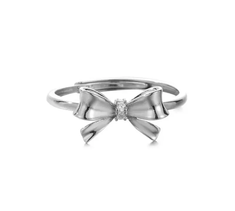 

925 Sterling Silver Bow Ring Summer Minimalist Women's Casual Everyday Unfaded Open Ring Daily Wear Petite Size Jewelry