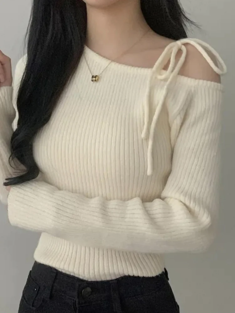 

Korean Sle Women's Knitwear Autumn Winter Irregular Design Sense Bow Tie Sweater Faionable Personali Unique Small ence