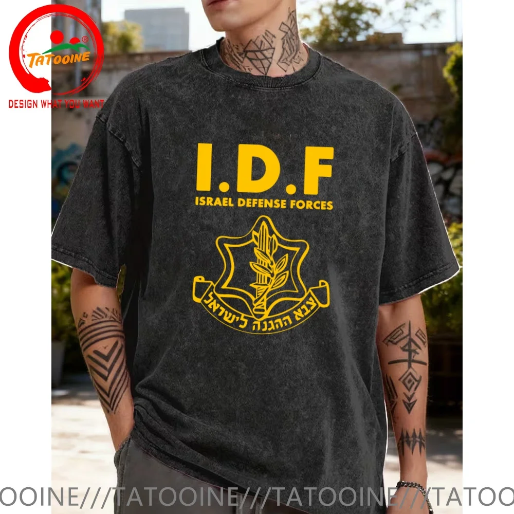 

Винтажная стираная хлопковая футболка idf-израль-защита-защита-символ, белая футболка для мужчин, модная модная повседневная одежда