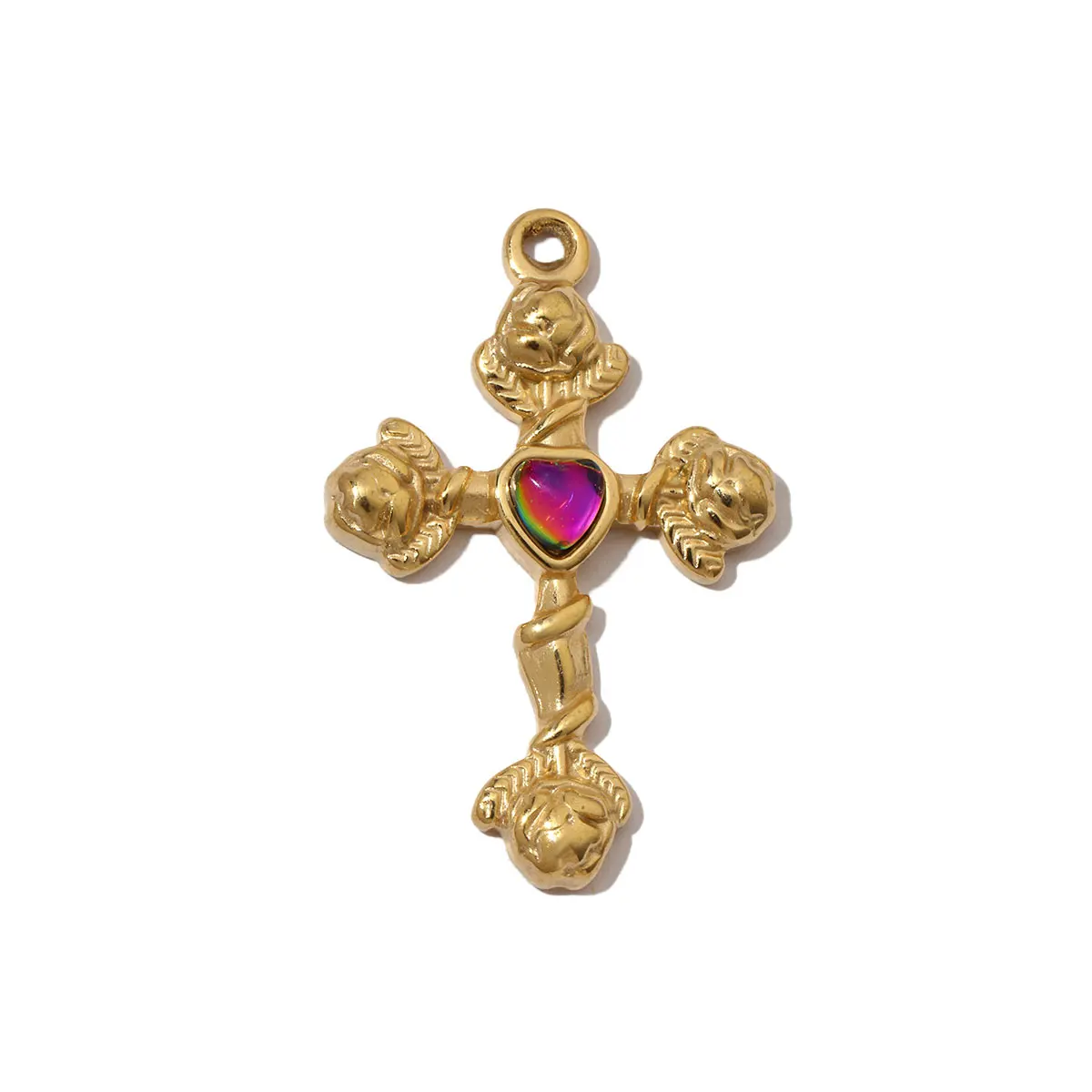 3pcs/Lot French Stone Hamsa Hand Eye Stainless Steel Necklace Pendant Women Enamel Heart Cross Earring DIY Charms Moon Jewelry
