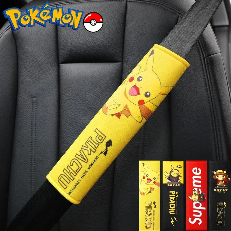 Pokemon Pikachu Seat Belt Creative Figure Car Shoulder Seat Belt Cover Man Women Car Interior Decoration 23x6.5CM Gifts Toy