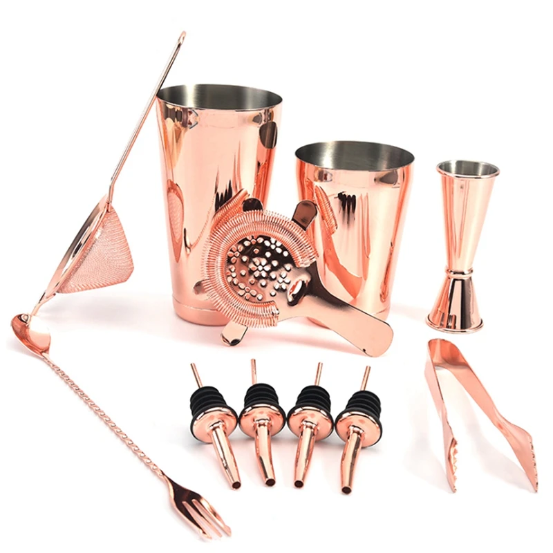 11-częściowy zestaw barmański Boston Cocktail Shaker Bar Set Stainless Steel Rose Gold Cocktail Shaker Set