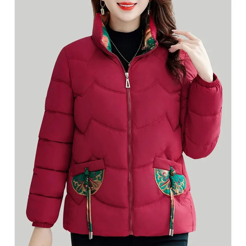 2024 Female Embroidery Parkas Jacket Winter Ladies Large Size 5XL Cotton Padded Coat Korean Mom's Outfit Down Cotton Outwear