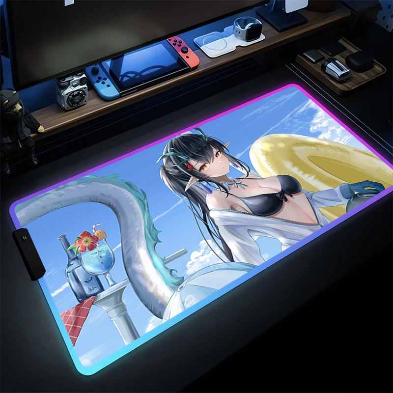 

E-sports Mouse Pad Smooth Flexible Rubber Gamer LED PC Computer Arknights Dusk Keyboard Pad RGB Laptop Kawaii Mousepad Desk Mat