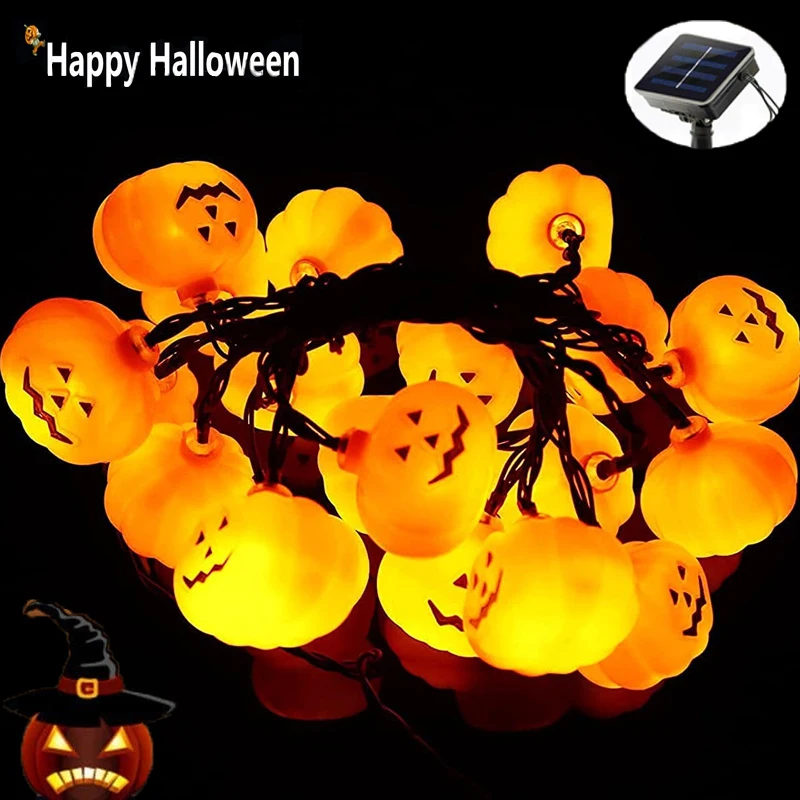 

20/30/50LED Solar Powered Halloween Pumpkin String Lights Lamp DIY Hanging Halloween Decoration Lights For Home Party Yard Garde