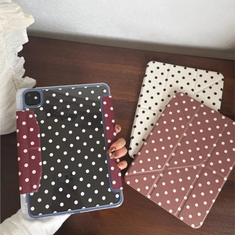 Black Polka Dots Cover for IPad 9/8/7th Generation 5/6th Air4/5 10th Pro 11 Case 10.2 Air 3 10.5 Pro 12.9 Mini 6 Trifold Case