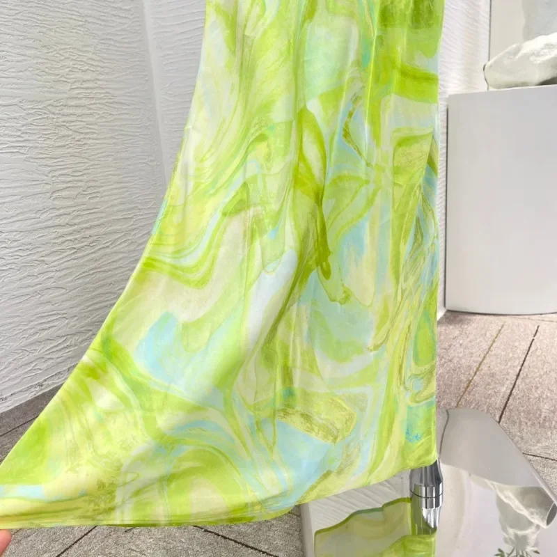 Robe élégante sexy à imprimé floral vert pour femmes, dos nu, dos croisé, fibre maxi, haute qualité, nouveau, 2025