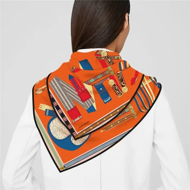 90Cm Franse Nieuwe Riem Ketting Gedrukt Damesmode Decoratieve Sjaal Grote Vierkante Sjaal Hoofddoek Modetrends